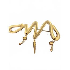 Gold Tone Abstract Wave Brooch with Dangling Charms GJD